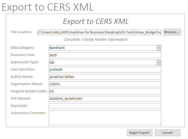 Export to CERS XML