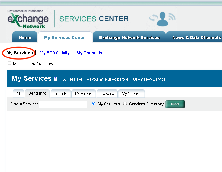 Image of the My Services page under My Services Center tab