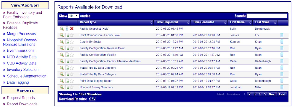 Example of the Reports Availble for Download Page.