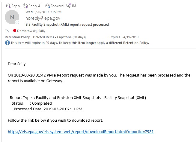 Email informing you the Report is available to download.